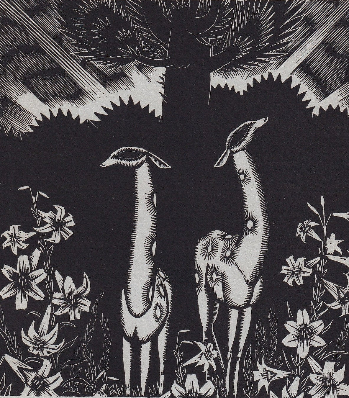 1931 JAMES REID Print - Deer Wood Engraving - James Reid Wood Engraving - Song of Songs - Original Antique Print - 7 x 10 Inches