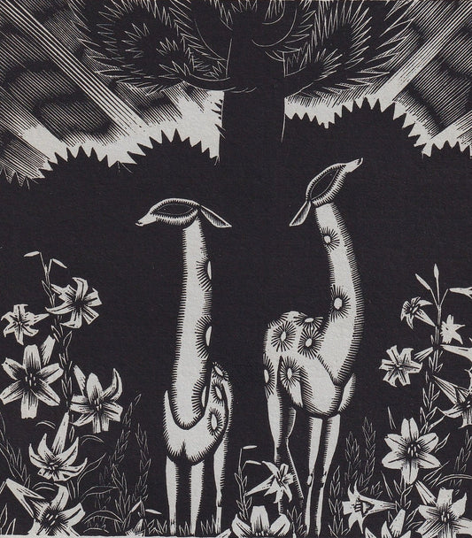 1931 JAMES REID Print - Deer Wood Engraving - James Reid Wood Engraving - Song of Songs - Original Antique Print - 7 x 10 Inches
