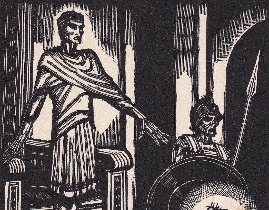 1930 JAMES REID Wood Engraving - 'Jesus and Pontius Pilate' - Bible Wood Engraving - Bible Art - Christian Art - 6 x 9.15 Inc