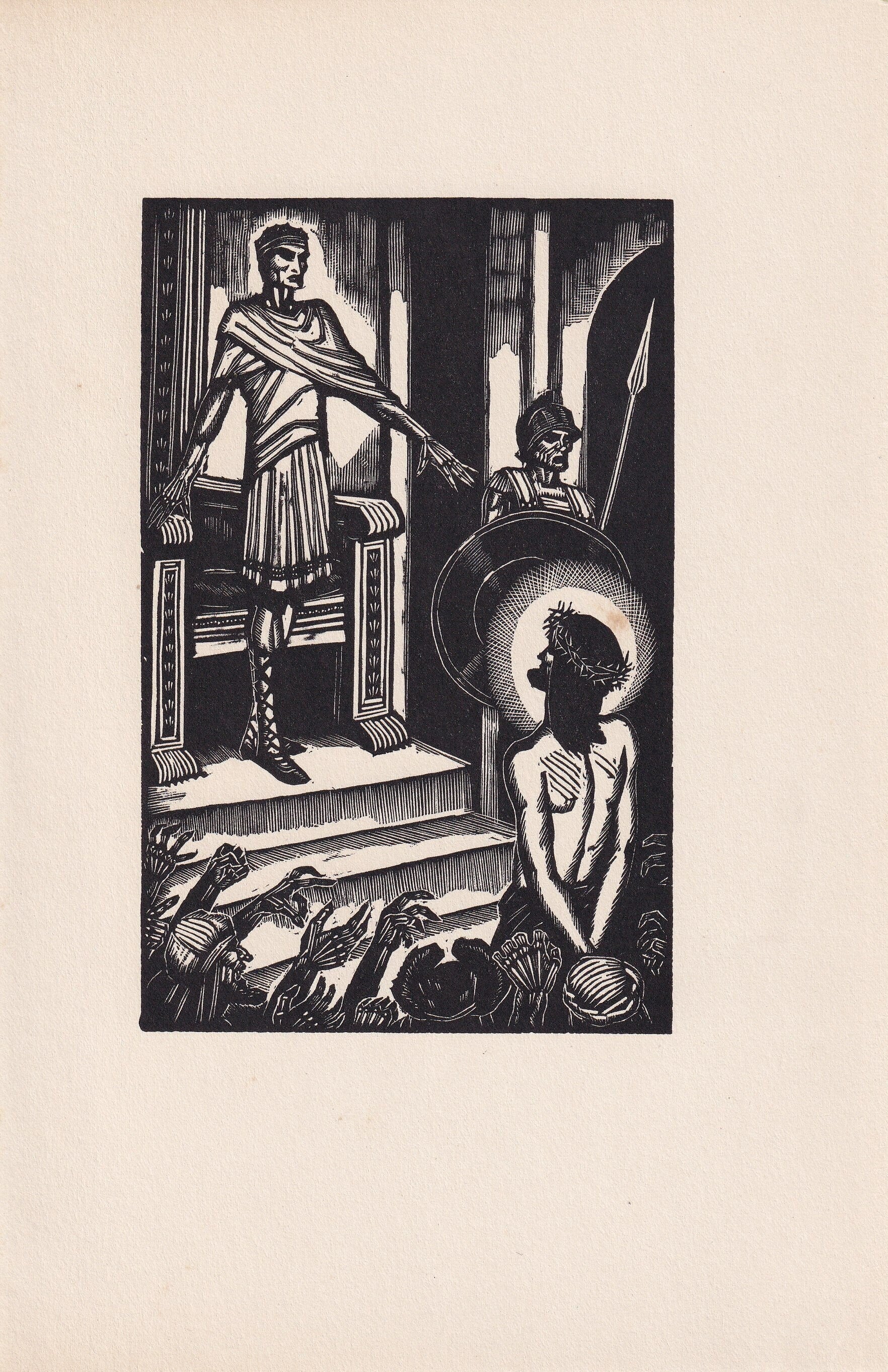 1930 JAMES REID Wood Engraving - 'Jesus and Pontius Pilate' - Bible Wood Engraving - Bible Art - Christian Art - 6 x 9.15 Inc