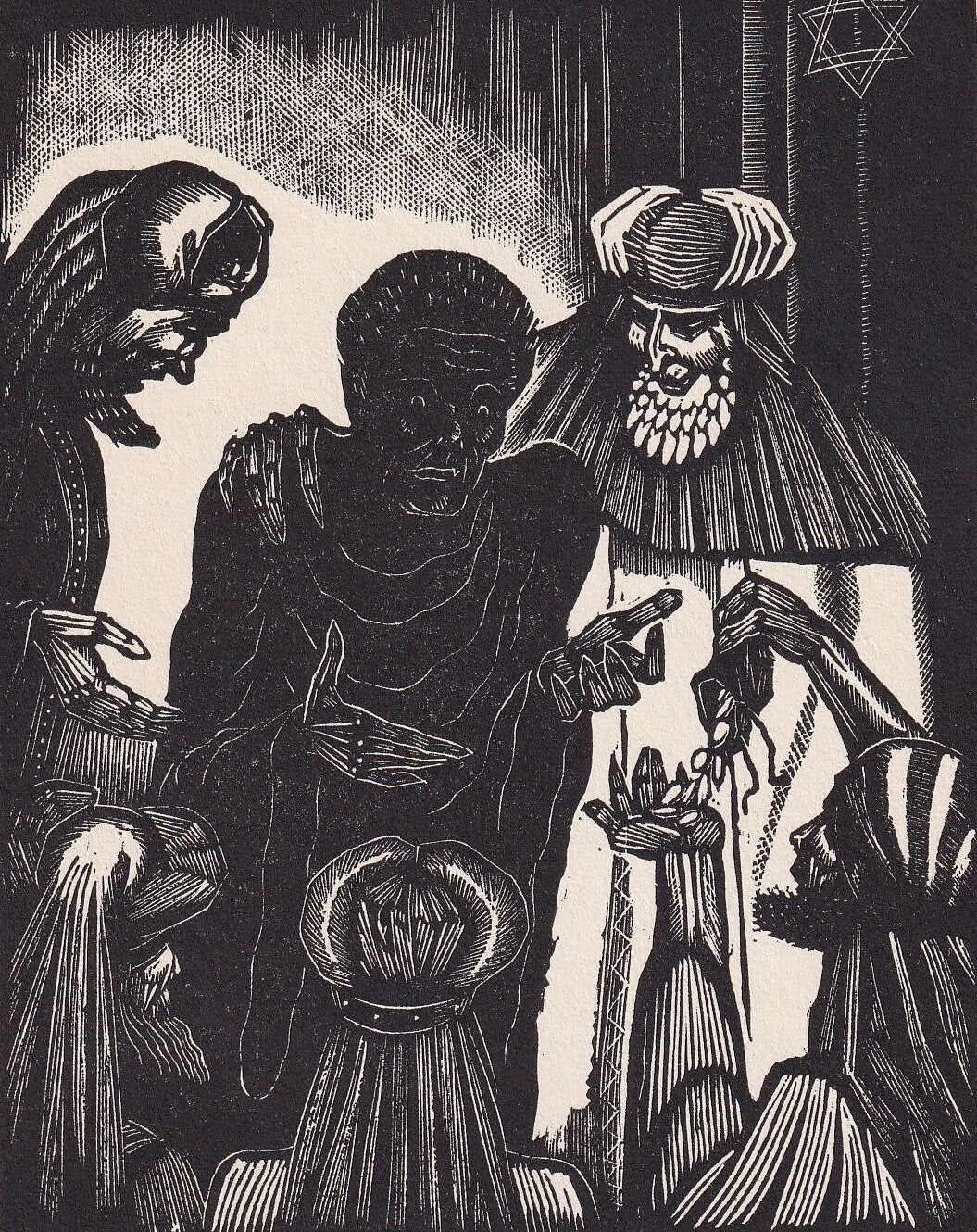 1930 JAMES REID Wood Engraving - 'Judas and the 30 Pieces of Silver' - Bible Wood Engraving - Bible Art - Christian Art - 6 x