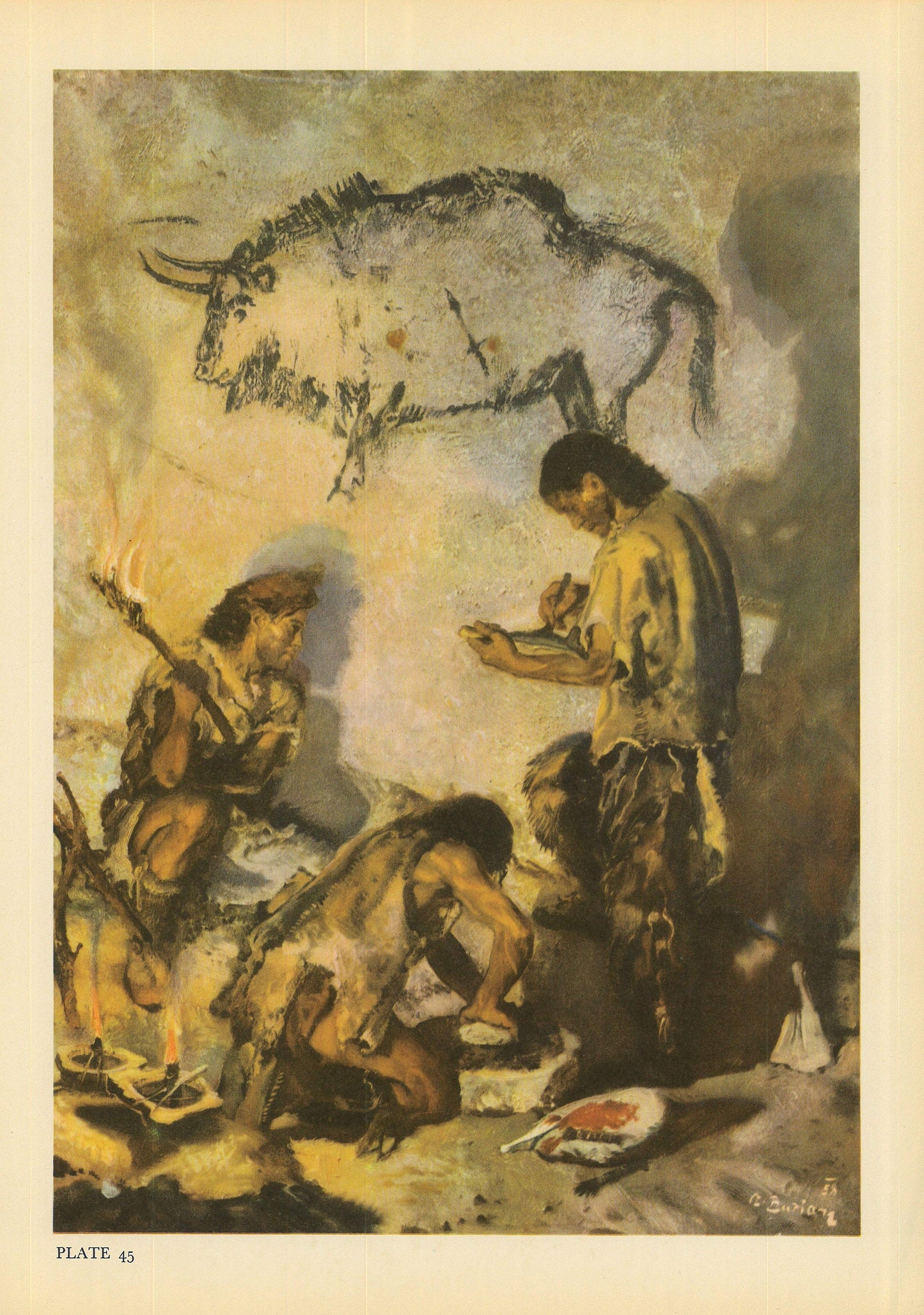 1960 LASCAUX CAVE ART Print - Prehistoric Man Print - Paleoart - Human Evolution Print - Neanderthal Art - 9.75 x 13.5 Inches