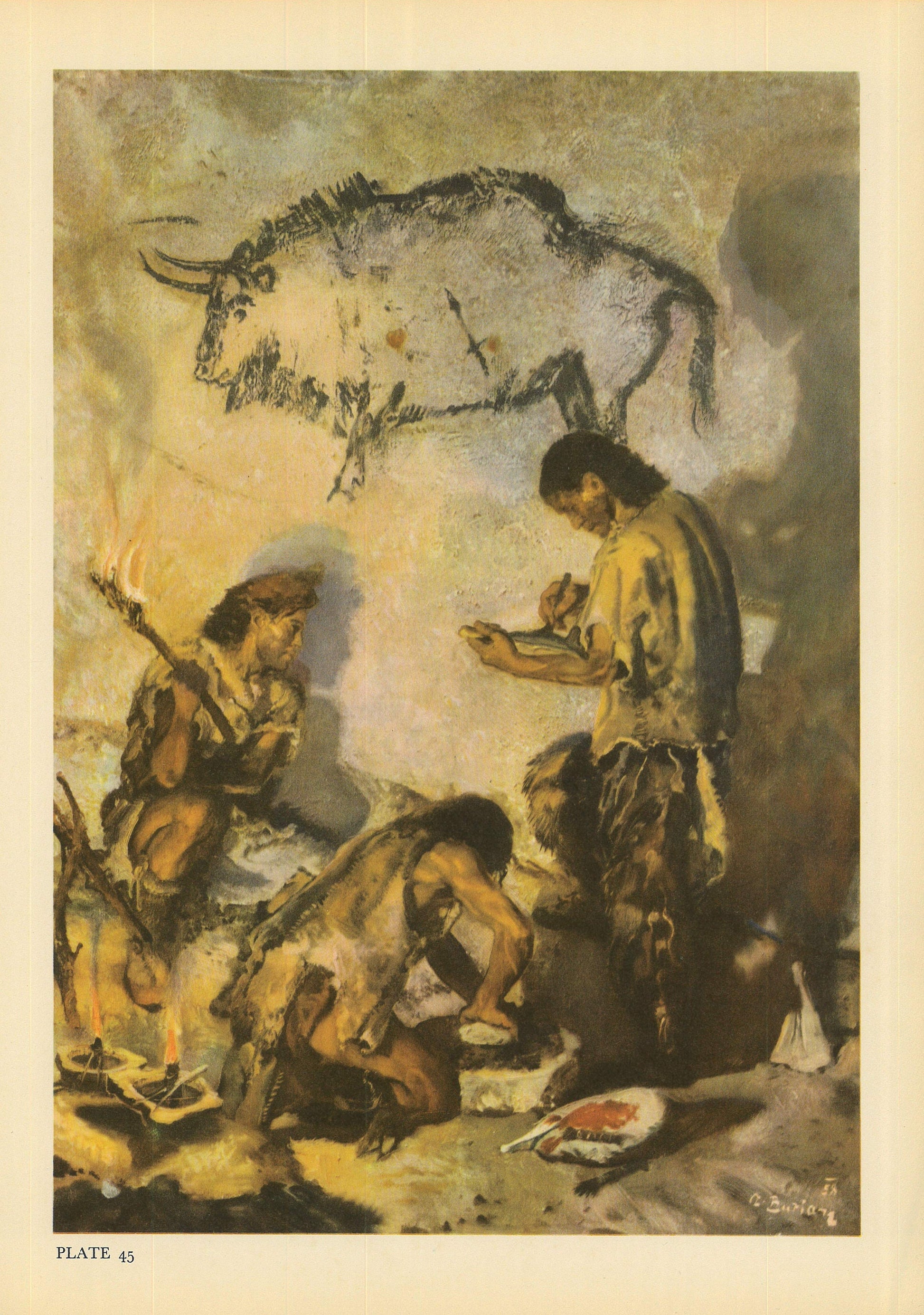 1960 LASCAUX CAVE ART Print - Prehistoric Man Print - Paleoart - Human Evolution Print - Neanderthal Art - 9.75 x 13.5 Inches