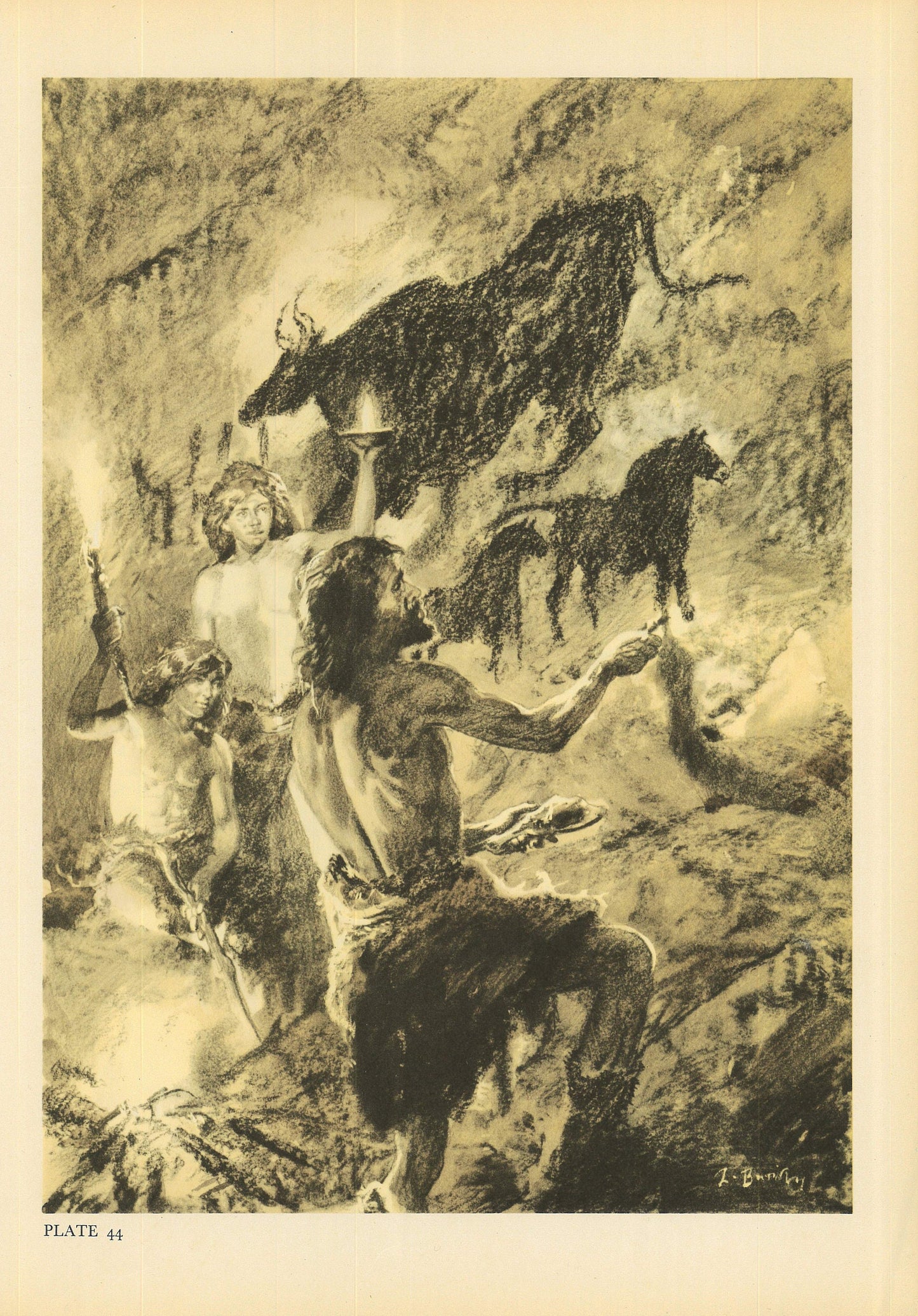 1960 LASCAUX CAVE ART Print - Prehistoric Man Print - Paleoart - Human Evolution Print - Neanderthal Art - 9.75 x 13.5 Inches