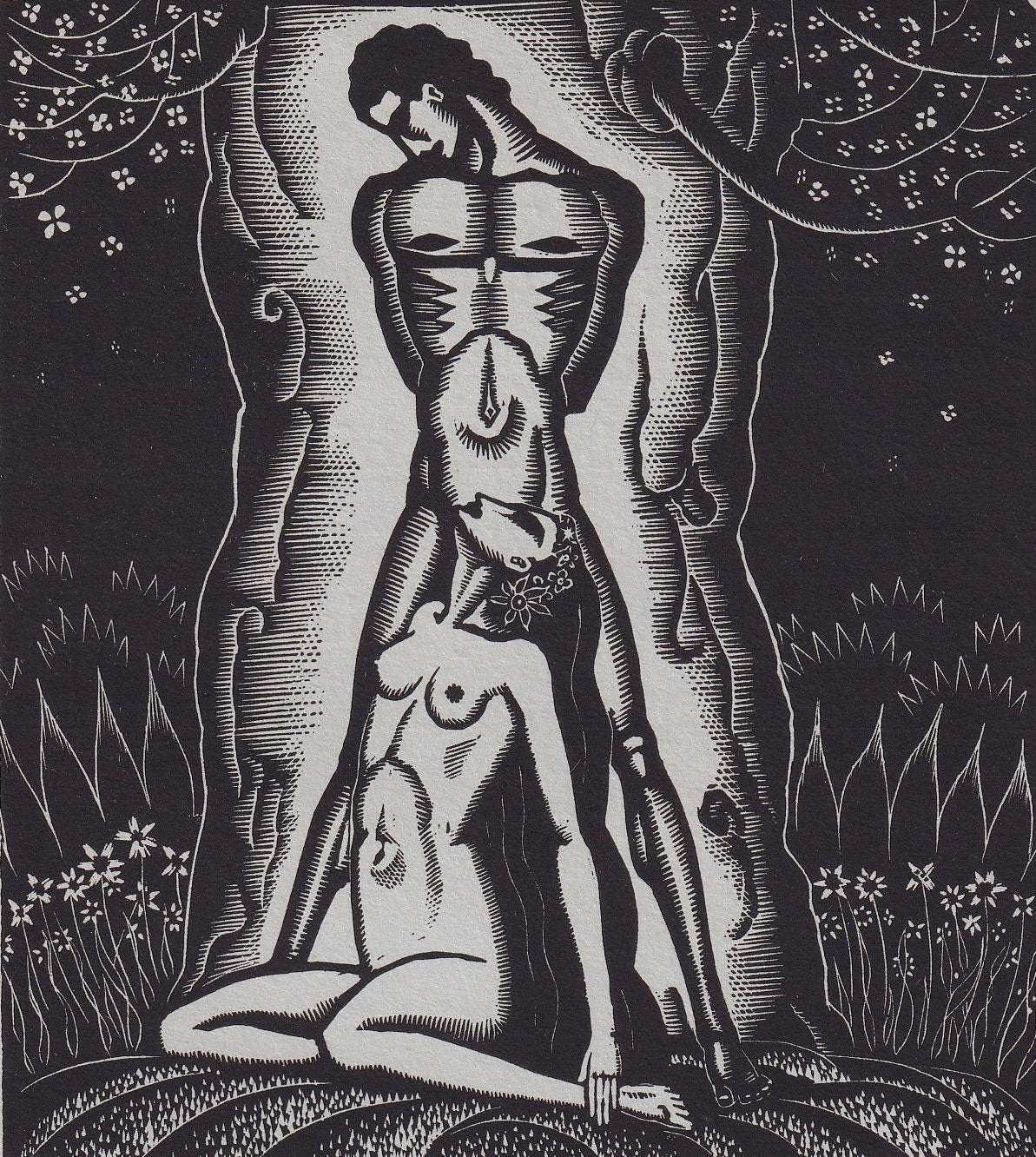 1931 JAMES REID Print - Nude Wall Art - Wood Engraving Nude - Naked Body Print - Song of Songs - Original Antique Print - 7 x 10 Inches