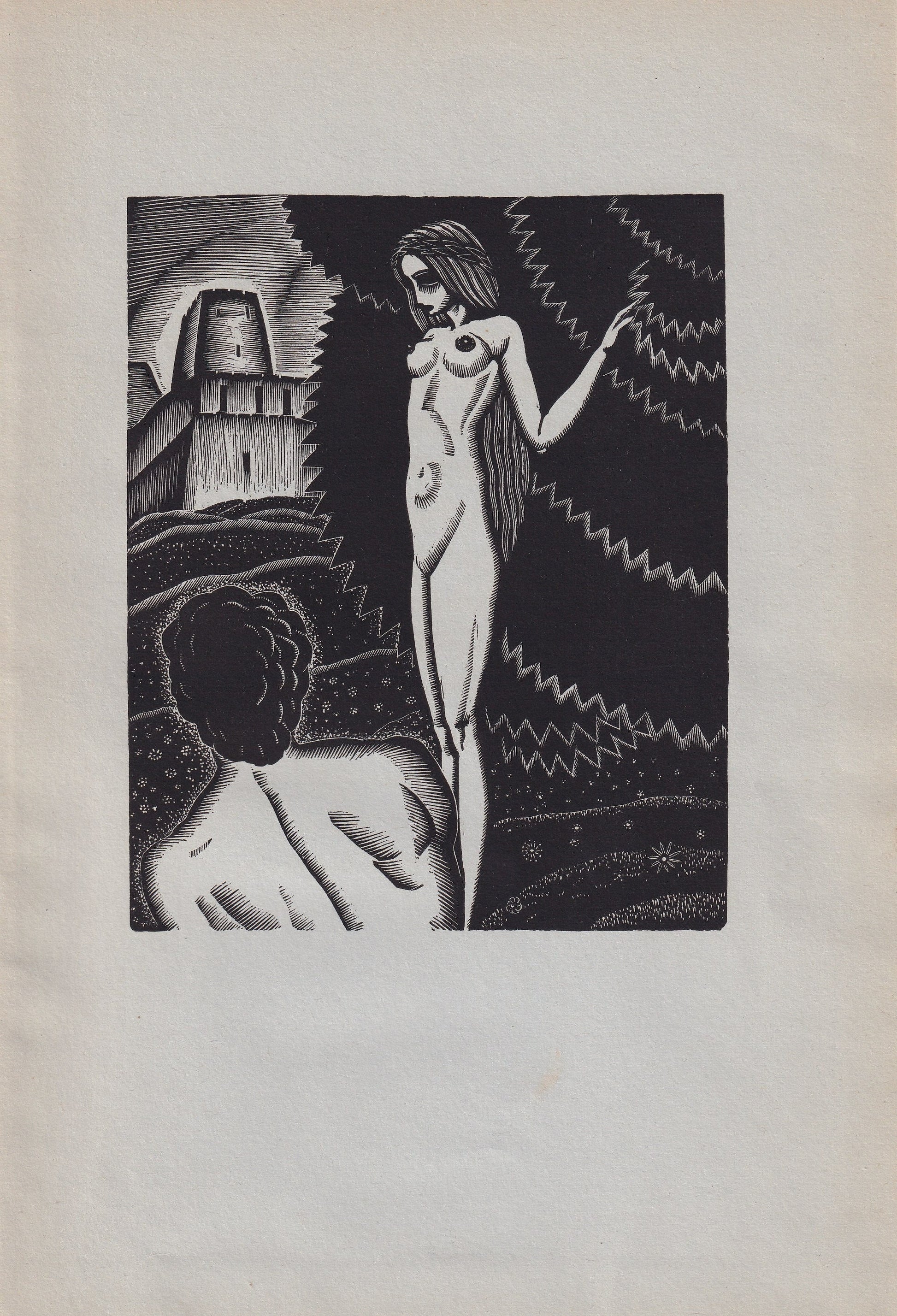 1931 JAMES REID Print - Nude Wall Art - Wood Engraving Nude - Naked Body Print - Song of Songs - Original Antique Print - 7 x 10 Inches