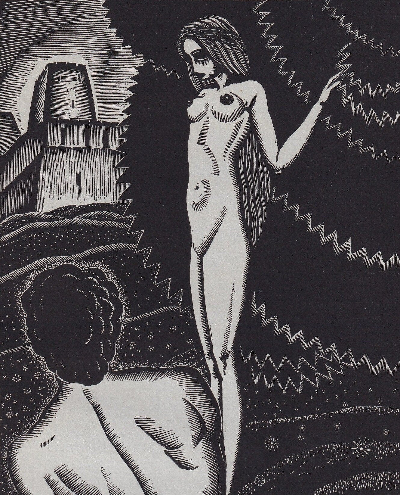 1931 JAMES REID Print - Nude Wall Art - Wood Engraving Nude - Naked Body Print - Song of Songs - Original Antique Print - 7 x 10 Inches