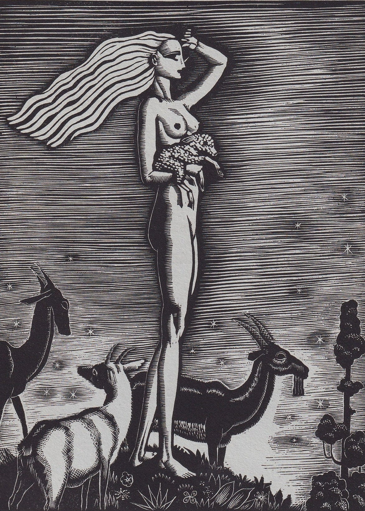 1931 JAMES REID Print - Nude Wall Art - Wood Engraving Nude - Naked Body Print - Song of Songs - Original Antique Print - 7 x 10 Inches