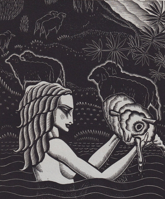 1931 JAMES REID Print - Nude Wall Art - Wood Engraving Nude - Naked Body Print - Song of Songs - Original Antique Print - 7 x 10 Inches