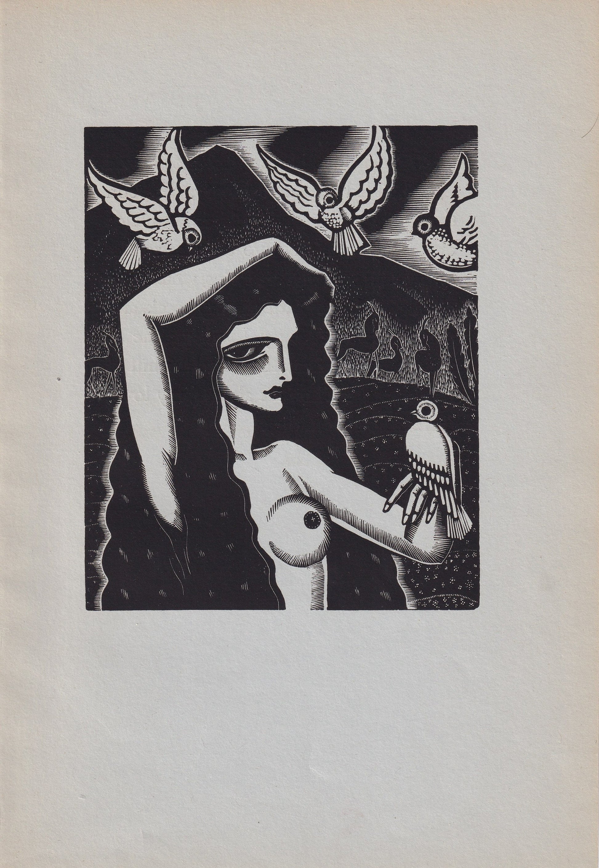 1931 JAMES REID Print - Nude Wall Art - Wood Engraving Nude - Naked Body Print - Song of Songs - Original Antique Print - 7 x 10 Inches