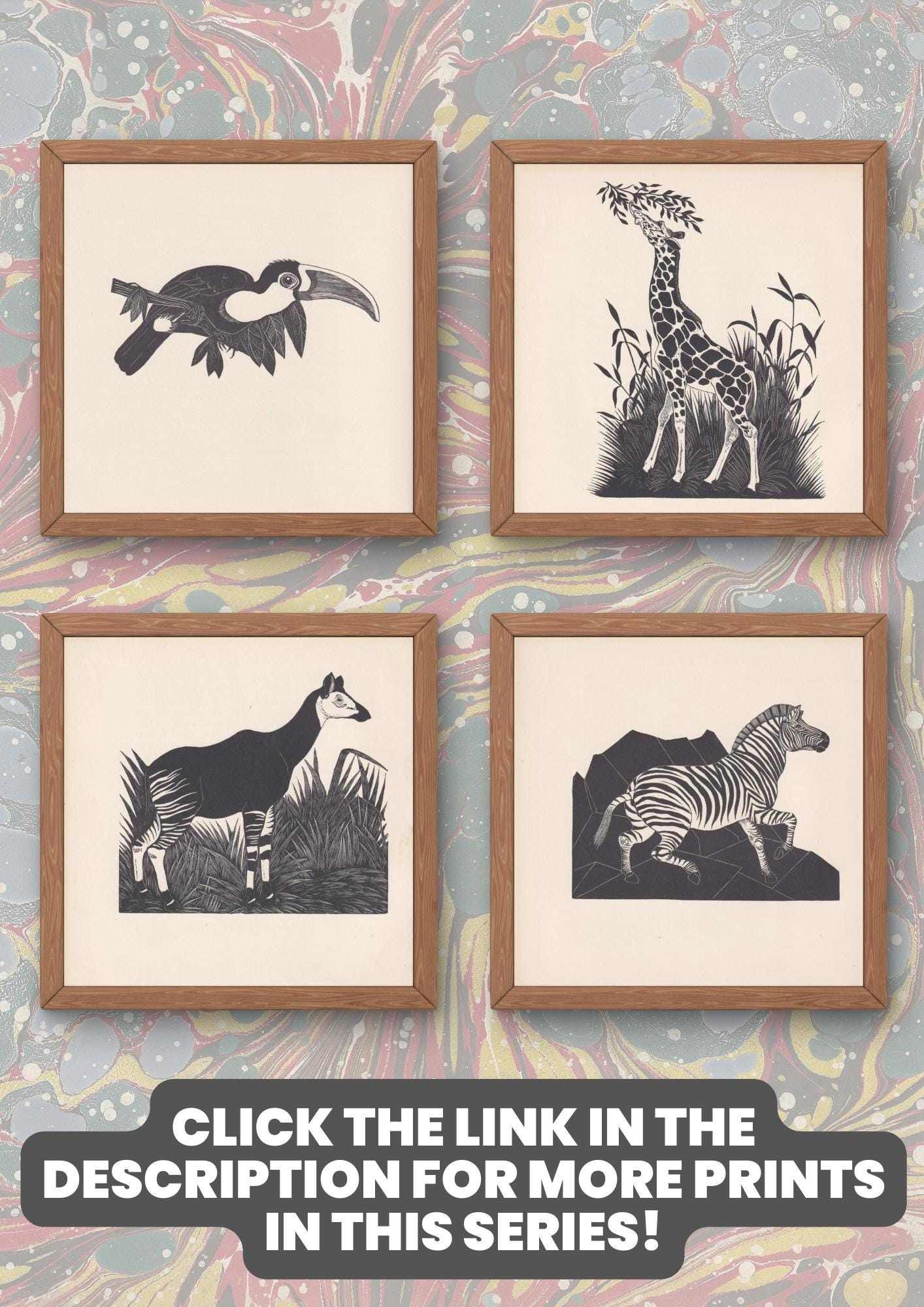 1929 GIRAFFE Print Wood Engraving - Giraffe Wall Art - Zoology Print - Antique Animal Print - 94 Years Old - 8 x 7.25 Inches