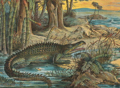 1878 DINOSAUR Print - Triassic Period - Antique Paleoart - Dinosaur Wall Art - Phytosaur, Mastodonsaurus - 16.5 x 12.5 Inches