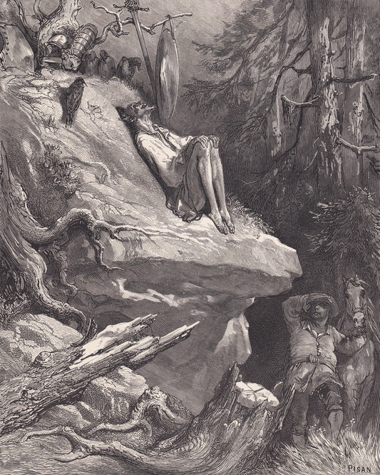1870 GUSTAVE DORE Print - "Don Quixote's Madness" - Dore Wall Art - Dore Engraving - 8.5 x 12.2 Inches