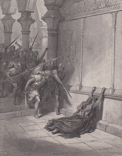 1870 GUSTAVE DORE Print - "Death of Athalia" - Dore Wall Art - Dore Engraving - 8.5 x 12.2 Inches