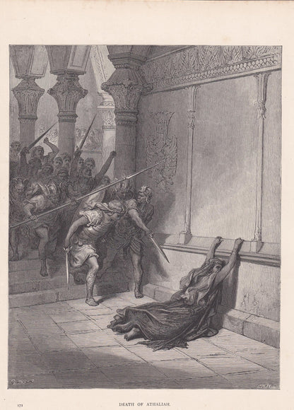 1870 GUSTAVE DORE Print - "Death of Athalia" - Dore Wall Art - Dore Engraving - 8.5 x 12.2 Inches