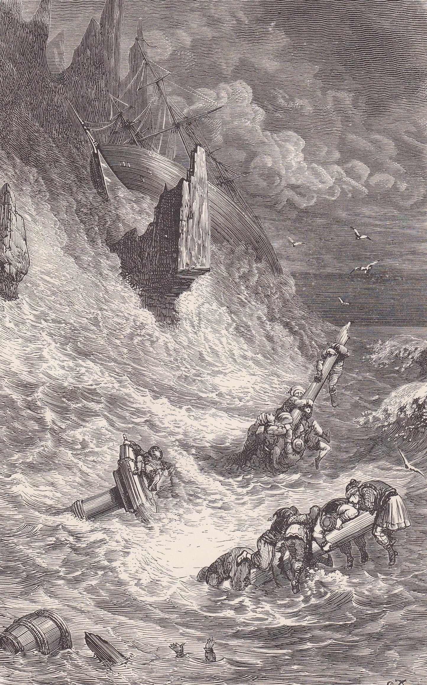 1870 GUSTAVE DORE Print - "Stranding of Sinbad's Ship" - Dore Wall Art - Dore Engraving - 8.5 x 12.2 Inches