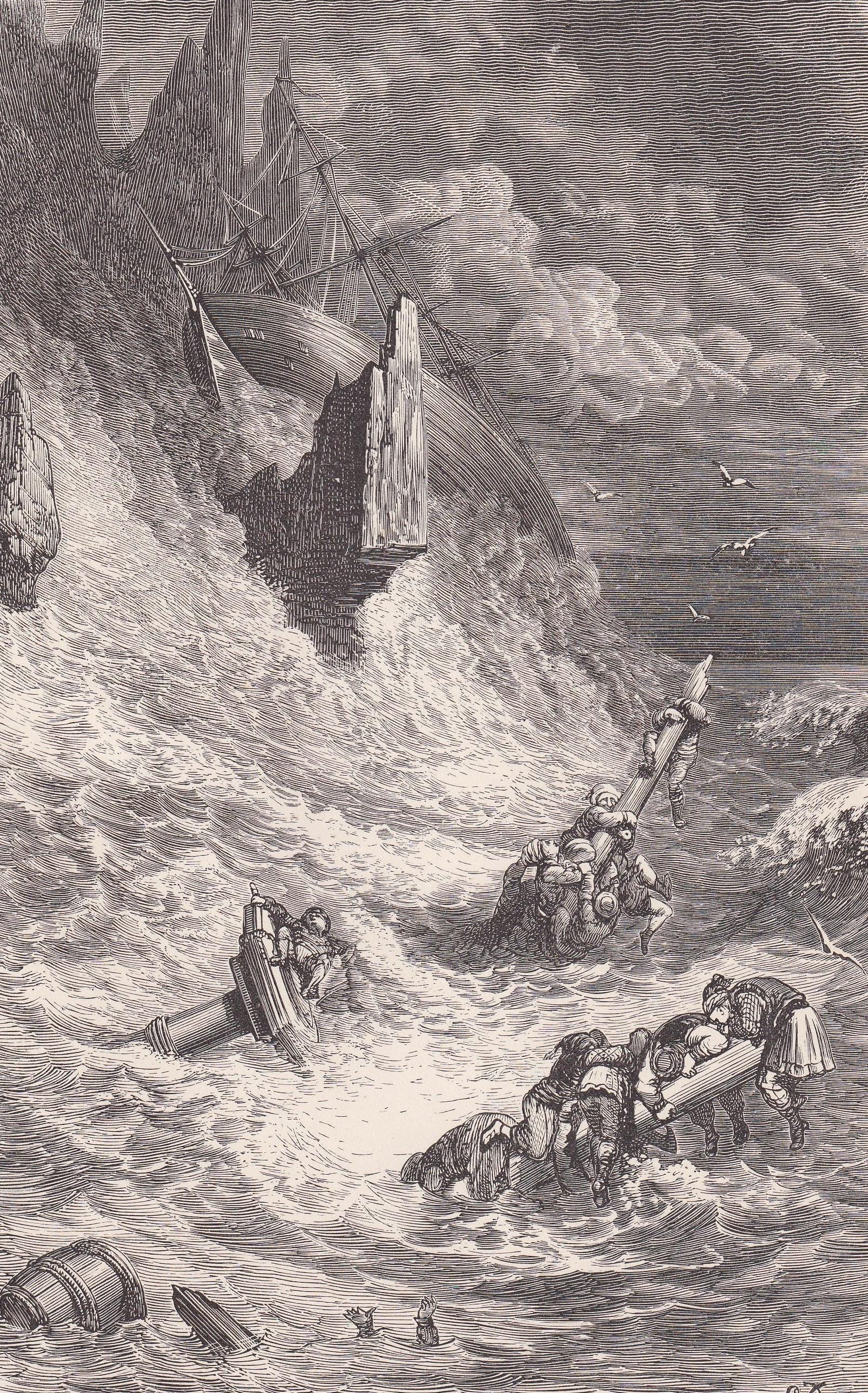 1870 GUSTAVE DORE Print - "Stranding of Sinbad's Ship" - Dore Wall Art - Dore Engraving - 8.5 x 12.2 Inches