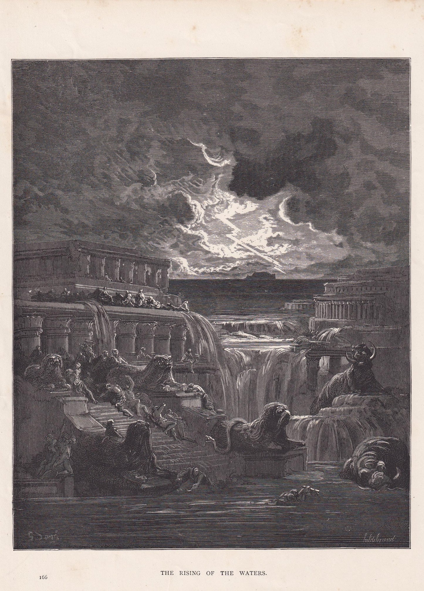 1870 GUSTAVE DORE Print - "The Rising of the Waters" - Dore Wall Art - Dore Engraving - 8.5 x 12.2 Inches