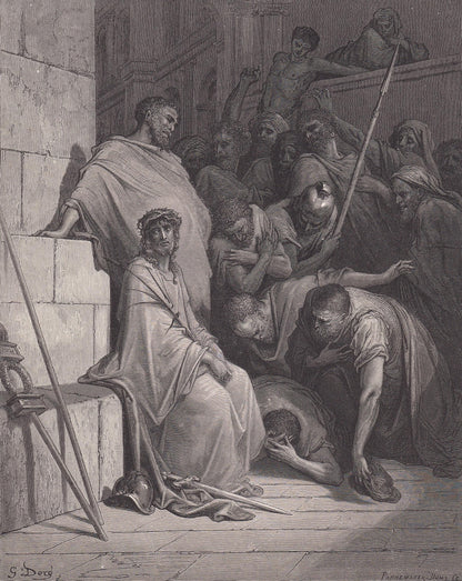 1870 GUSTAVE DORE Print - "Christ Mocked" - Dore Wall Art - Dore Engraving - 8.5 x 12.2 Inches