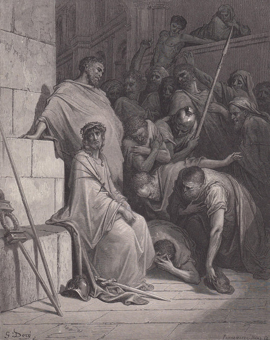 1870 GUSTAVE DORE Print - "Christ Mocked" - Dore Wall Art - Dore Engraving - 8.5 x 12.2 Inches