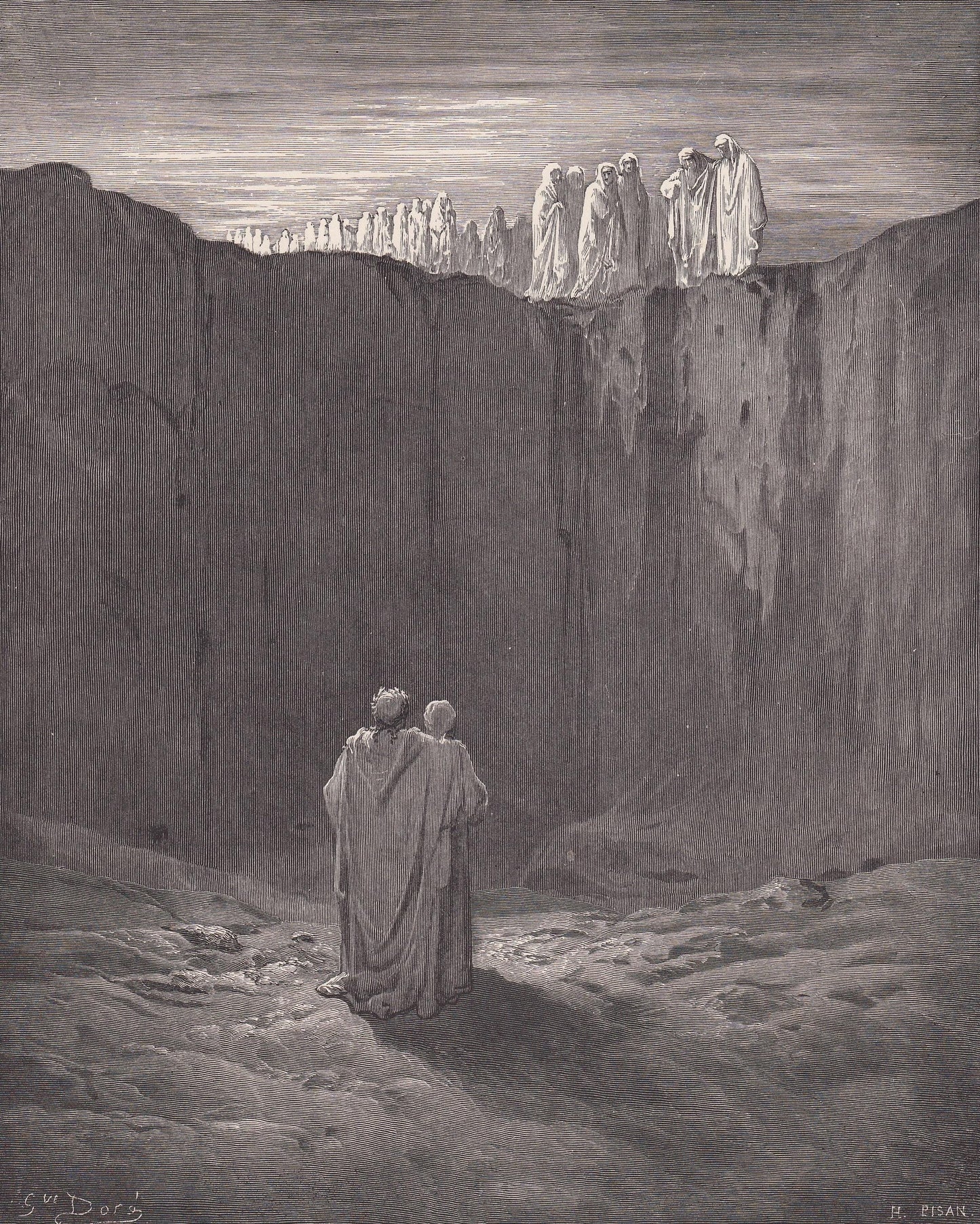 1870 GUSTAVE DORE Print - "A Troop of Spirits in Purgatory" - Dante - Dore Wall Art - Dore Engraving - 8.5 x 12.2 Inches