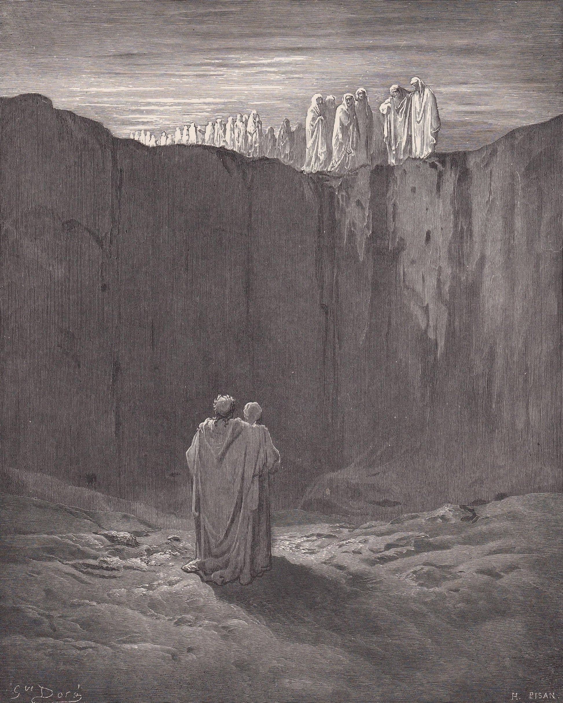 1870 GUSTAVE DORE Print - "A Troop of Spirits in Purgatory" - Dante - Dore Wall Art - Dore Engraving - 8.5 x 12.2 Inches