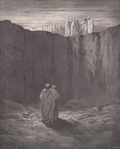 1870 GUSTAVE DORE Print - "A Troop of Spirits in Purgatory" - Dante - Dore Wall Art - Dore Engraving - 8.5 x 12.2 Inches