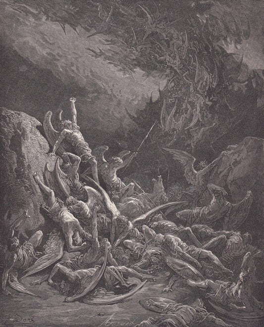 1870 GUSTAVE DORE Print - "The Fall of the Rebel Angels" - Dore Wall Art - Dore Engraving - 8.5 x 12.2 Inches
