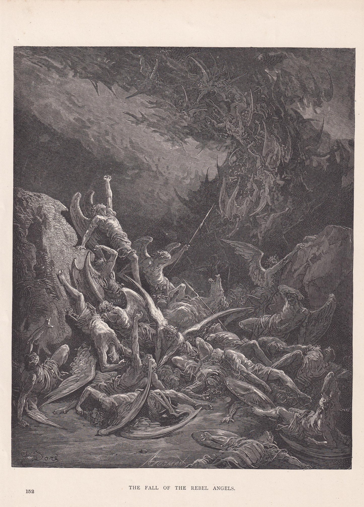 1870 GUSTAVE DORE Print - "The Fall of the Rebel Angels" - Dore Wall Art - Dore Engraving - 8.5 x 12.2 Inches