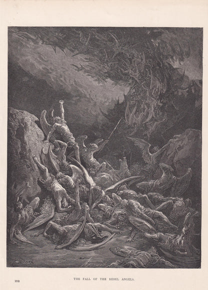 1870 GUSTAVE DORE Print - "The Fall of the Rebel Angels" - Dore Wall Art - Dore Engraving - 8.5 x 12.2 Inches
