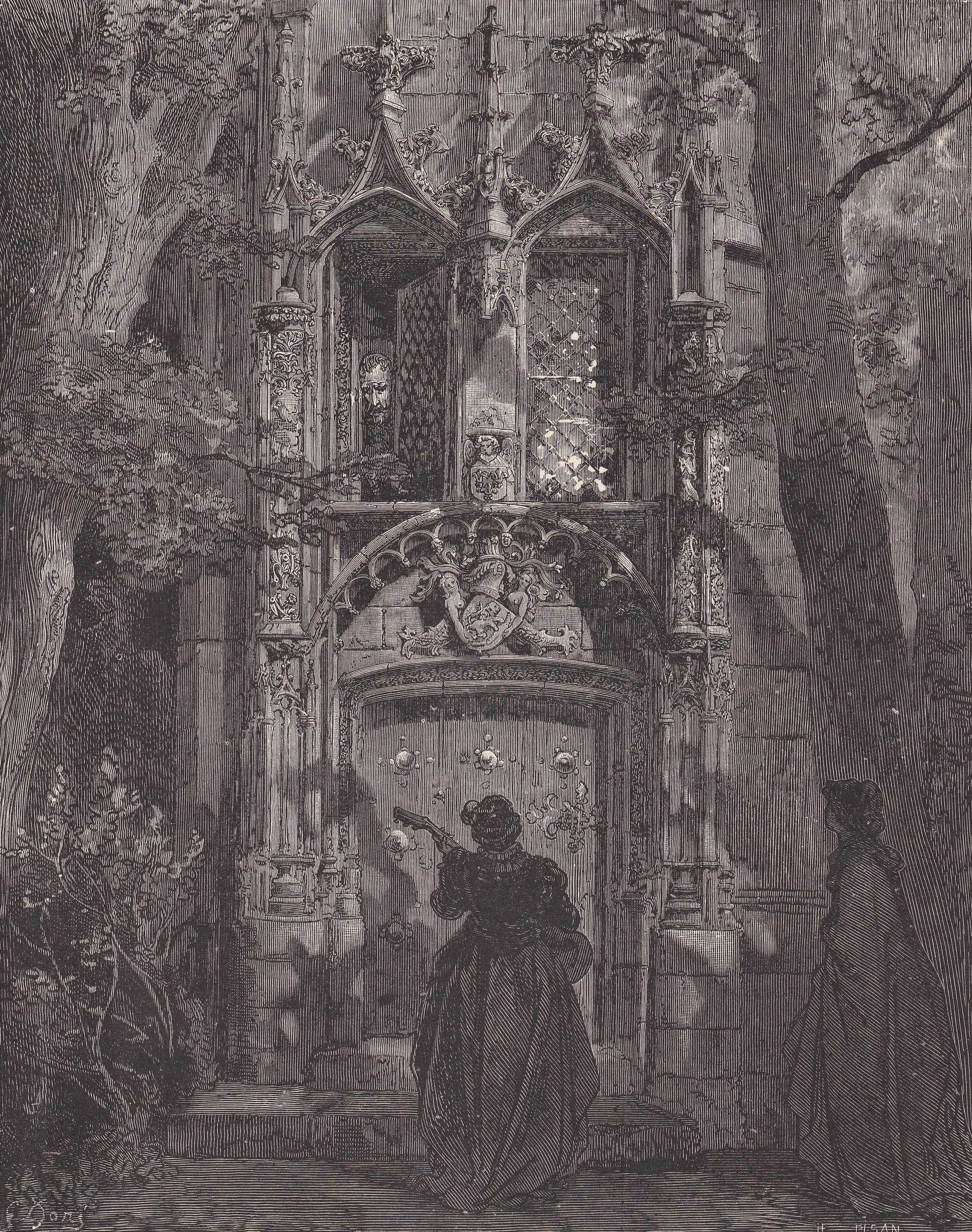 1870 GUSTAVE DORE Print - "The Mock Serenade" - Dore Wall Art - Dore Engraving - 8.5 x 12.2 Inches