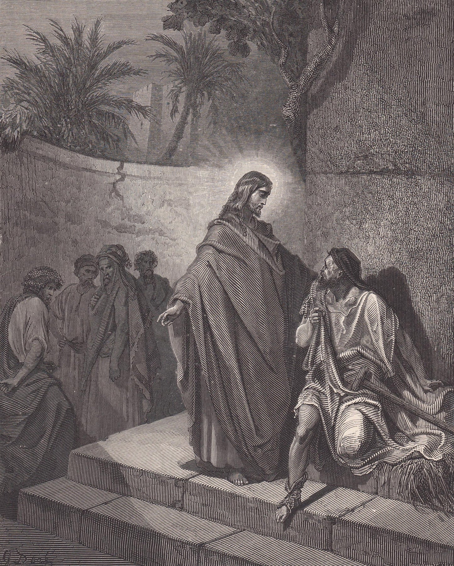 1870 GUSTAVE DORE Print - "Jesus Healing the Man Sick of the Palsy" - Dore Wall Art - Dore Engraving - 8.5 x 12.2 Inches