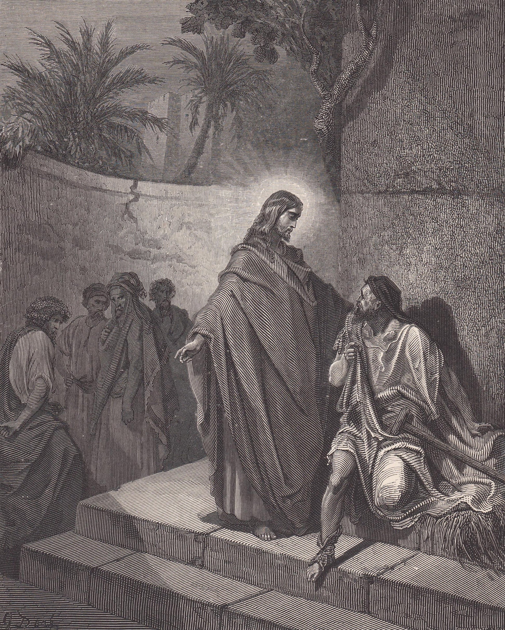 1870 GUSTAVE DORE Print - "Jesus Healing the Man Sick of the Palsy" - Dore Wall Art - Dore Engraving - 8.5 x 12.2 Inches