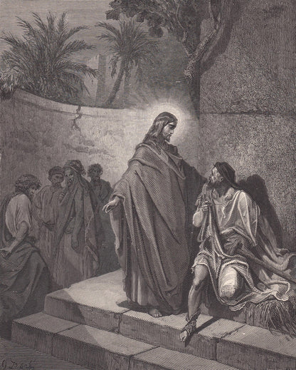 1870 GUSTAVE DORE Print - "Jesus Healing the Man Sick of the Palsy" - Dore Wall Art - Dore Engraving - 8.5 x 12.2 Inches