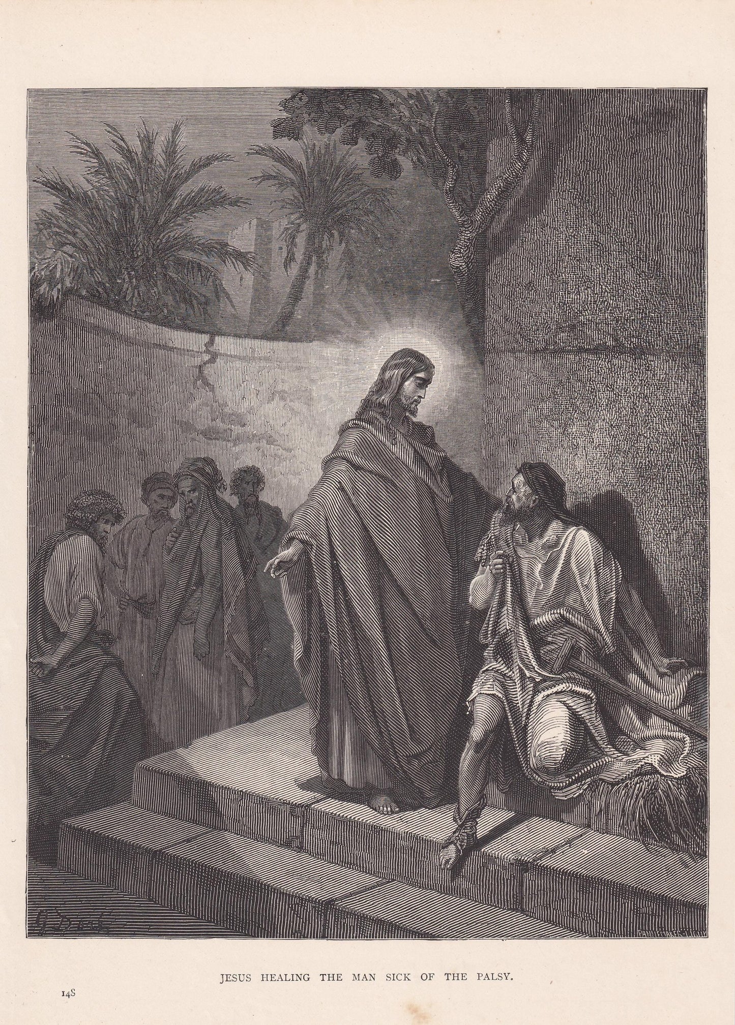 1870 GUSTAVE DORE Print - "Jesus Healing the Man Sick of the Palsy" - Dore Wall Art - Dore Engraving - 8.5 x 12.2 Inches