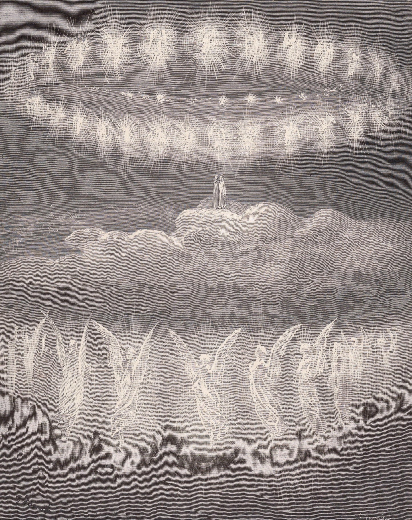 1870 GUSTAVE DORE Print - "The Angelic Wreaths" - Dore Wall Art - Dore Engraving - 8.5 x 12.8 Inches