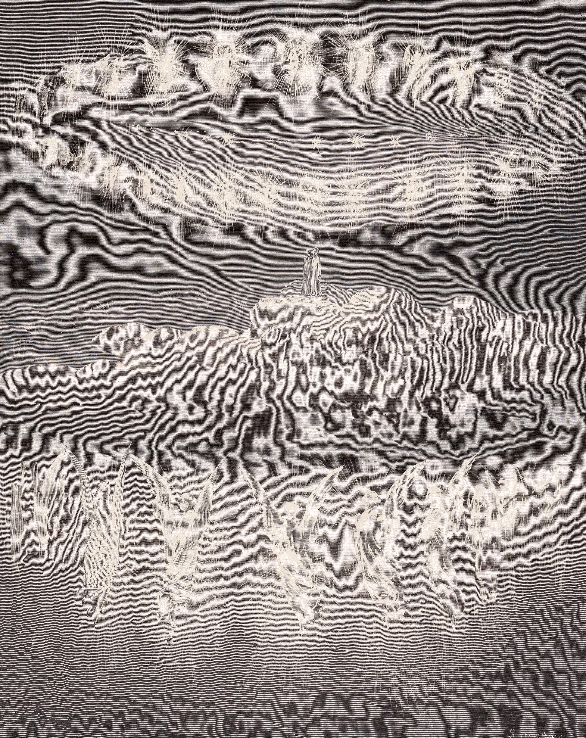 1870 GUSTAVE DORE Print - "The Angelic Wreaths" - Dore Wall Art - Dore Engraving - 8.5 x 12.8 Inches