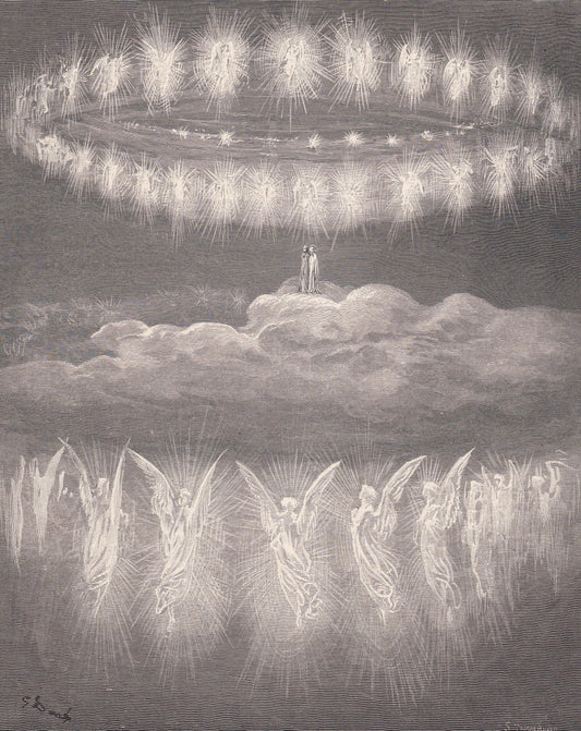 1870 GUSTAVE DORE Print - "The Angelic Wreaths" - Dore Wall Art - Dore Engraving - 8.5 x 12.8 Inches