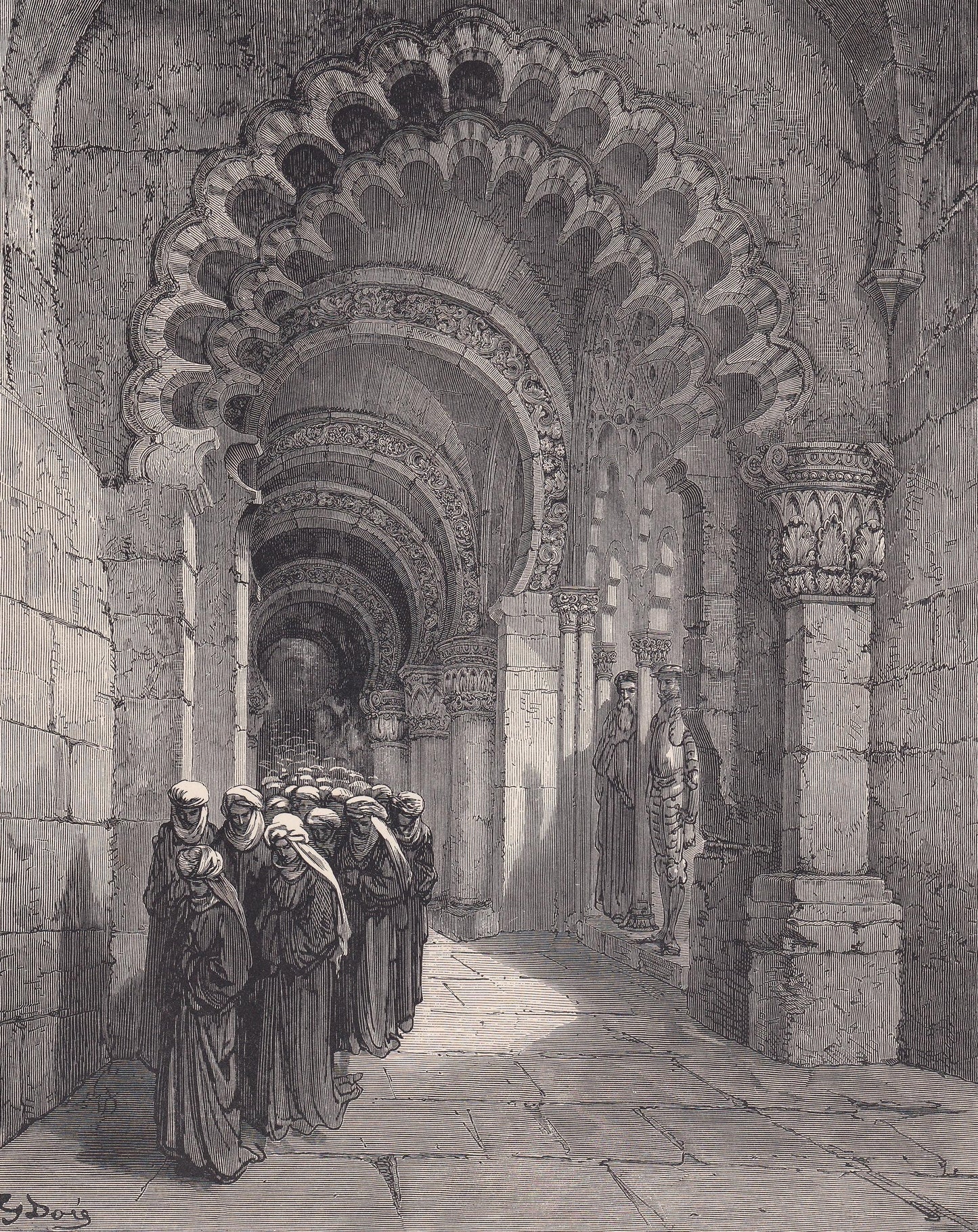 1870 GUSTAVE DORE Print - "The Mourners for Durandarte" - Dore Wall Art - Dore Engraving - 8.5 x 12.2 Inches