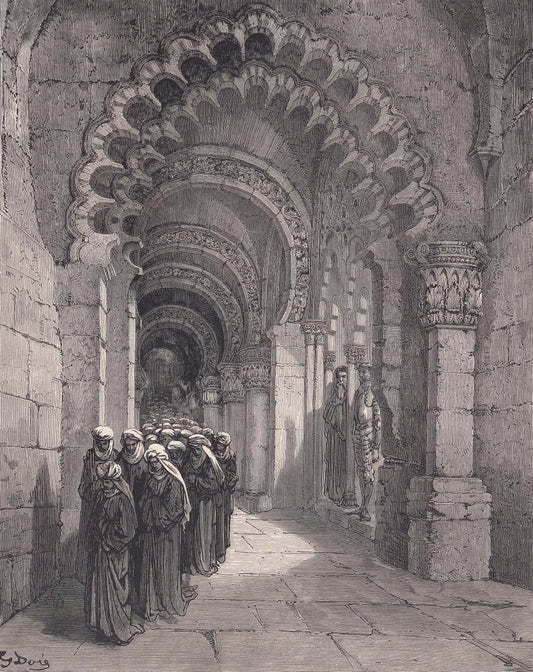 1870 GUSTAVE DORE Print - "The Mourners for Durandarte" - Dore Wall Art - Dore Engraving - 8.5 x 12.2 Inches