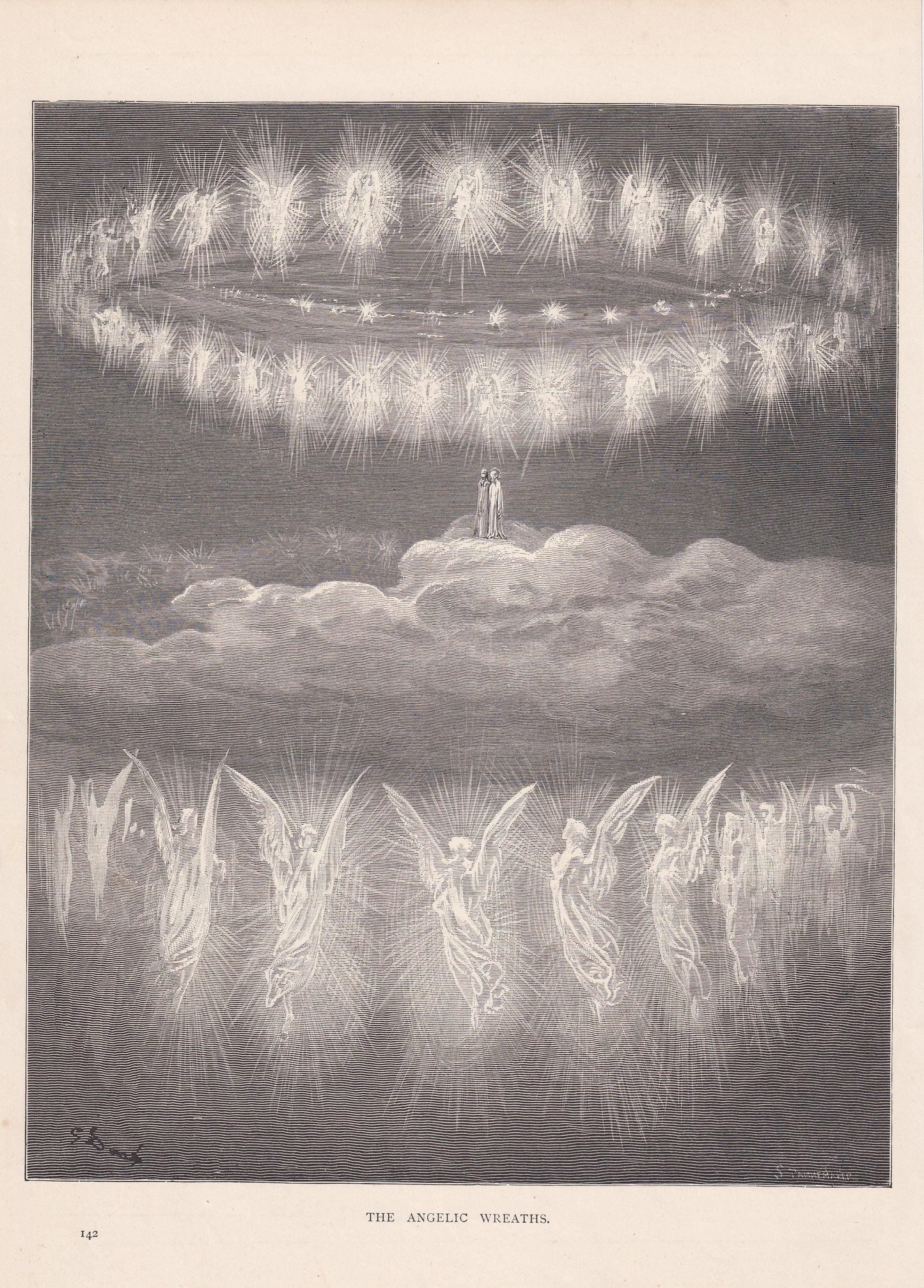 1870 GUSTAVE DORE Print - "The Angelic Wreaths" - Dore Wall Art - Dore Engraving - 8.5 x 12.8 Inches