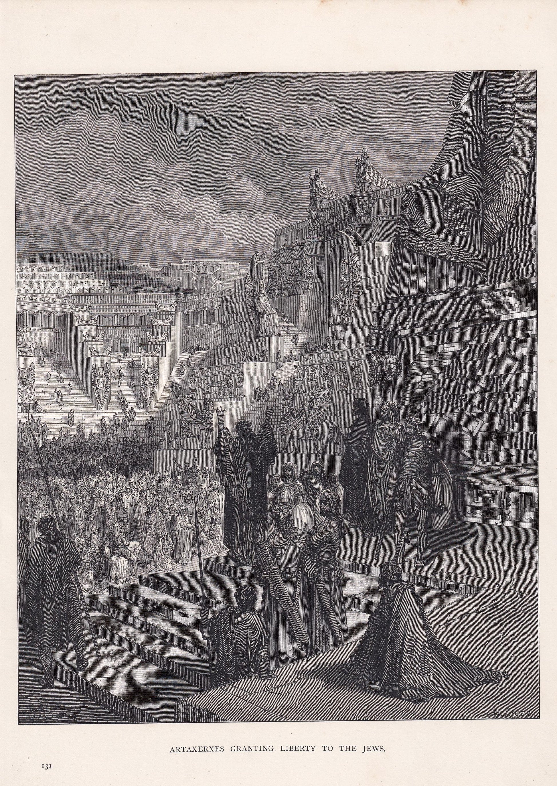 1870 GUSTAVE DORE Print - "Artaxerxes Granting Liberty to the Jews" - Dore Wall Art - Dore Engraving - 8.5 x 12.2 Inches