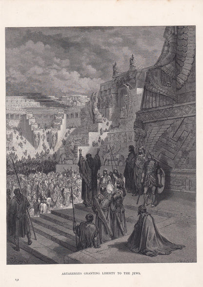 1870 GUSTAVE DORE Print - "Artaxerxes Granting Liberty to the Jews" - Dore Wall Art - Dore Engraving - 8.5 x 12.2 Inches