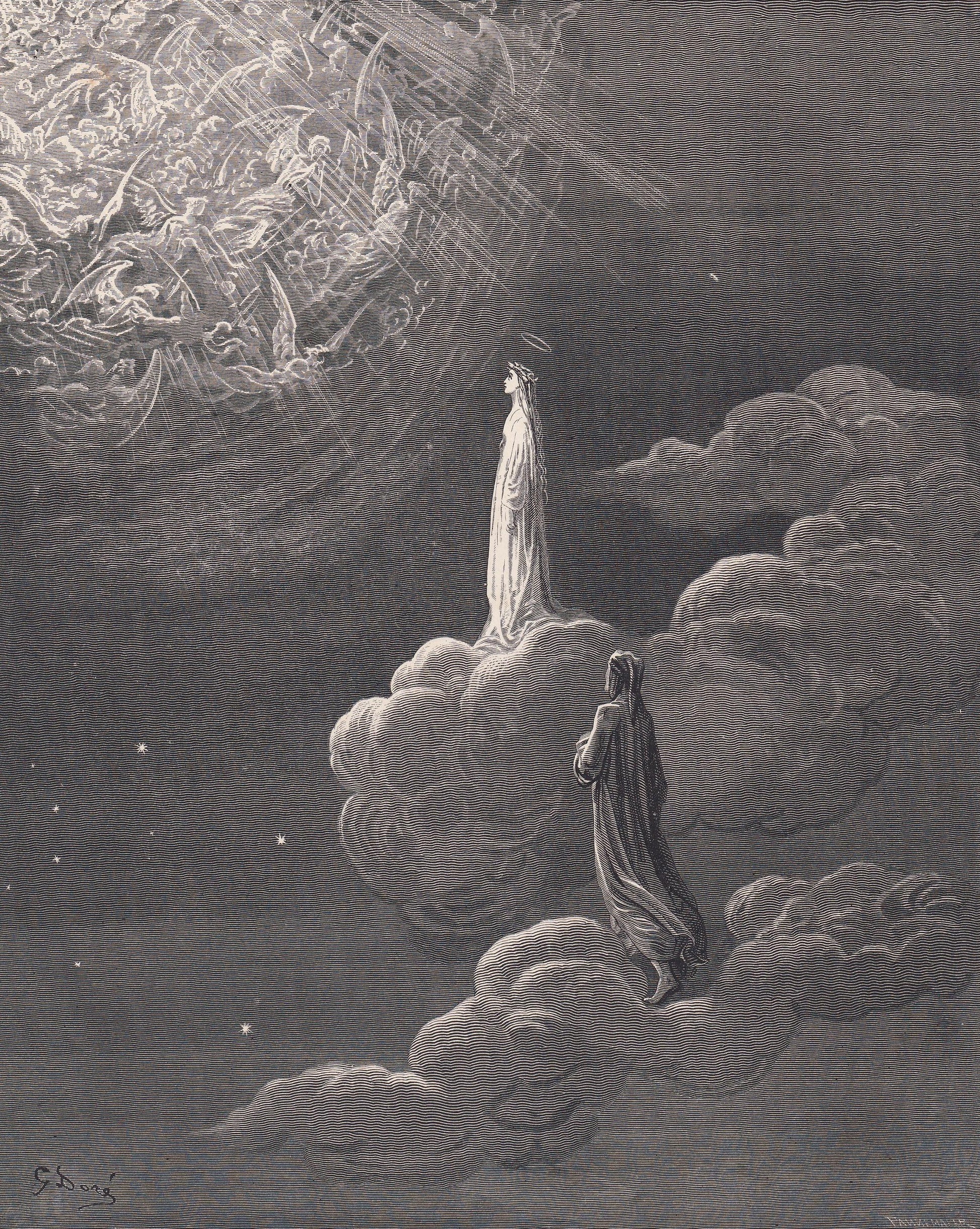 1870 GUSTAVE DORE Print - "Beatrice and Dante Rising to the Fifth Heaven" - Dore Wall Art - Dore Engraving - 8.5 x 12.8 Inche