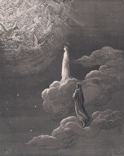 1870 GUSTAVE DORE Print - "Beatrice and Dante Rising to the Fifth Heaven" - Dore Wall Art - Dore Engraving - 8.5 x 12.8 Inche