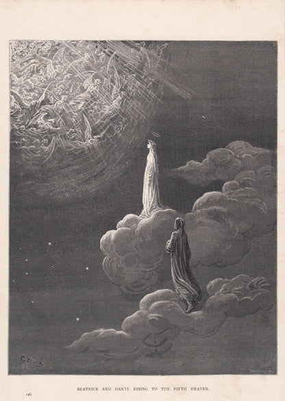 1870 GUSTAVE DORE Print - "Beatrice and Dante Rising to the Fifth Heaven" - Dore Wall Art - Dore Engraving - 8.5 x 12.8 Inche