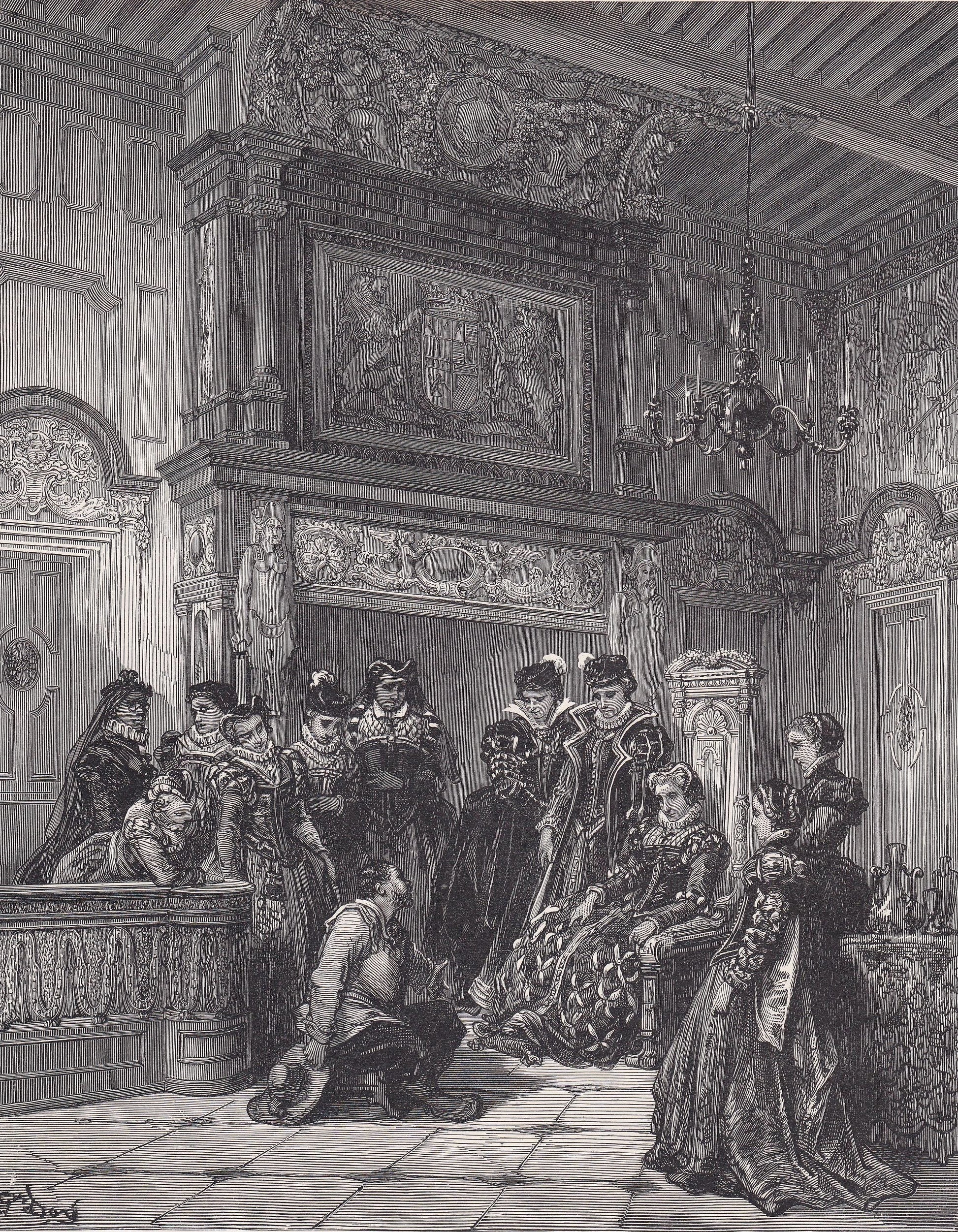 1870 GUSTAVE DORE Print - "Sancho and the Duchess" - Don Quixote - Dore Wall Art - Dore Engraving - 8.5 x 12.2 Inches