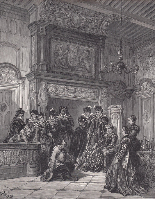 1870 GUSTAVE DORE Print - "Sancho and the Duchess" - Don Quixote - Dore Wall Art - Dore Engraving - 8.5 x 12.2 Inches