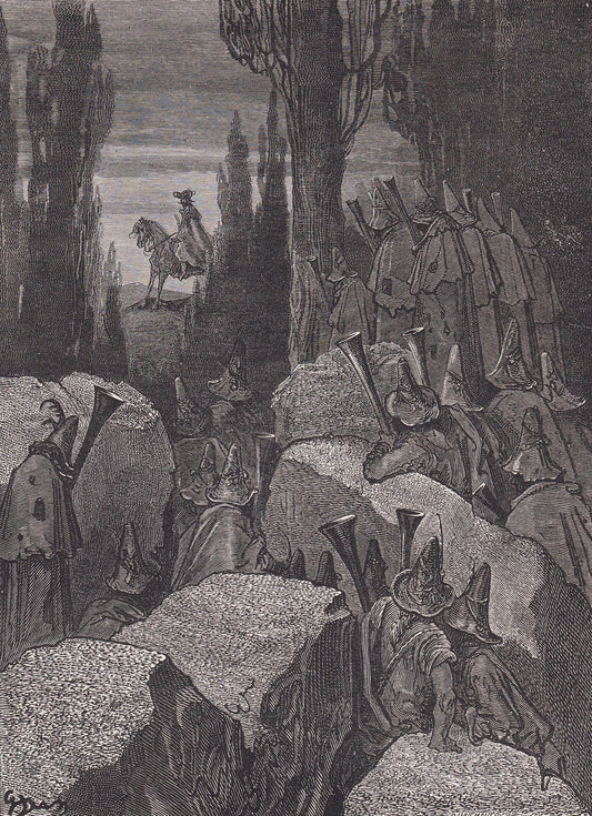 1870 GUSTAVE DORE Print - "Munchausen Among the Brigands" - Dore Wall Art - Dore Engraving - 8.5 x 12.2 Inches