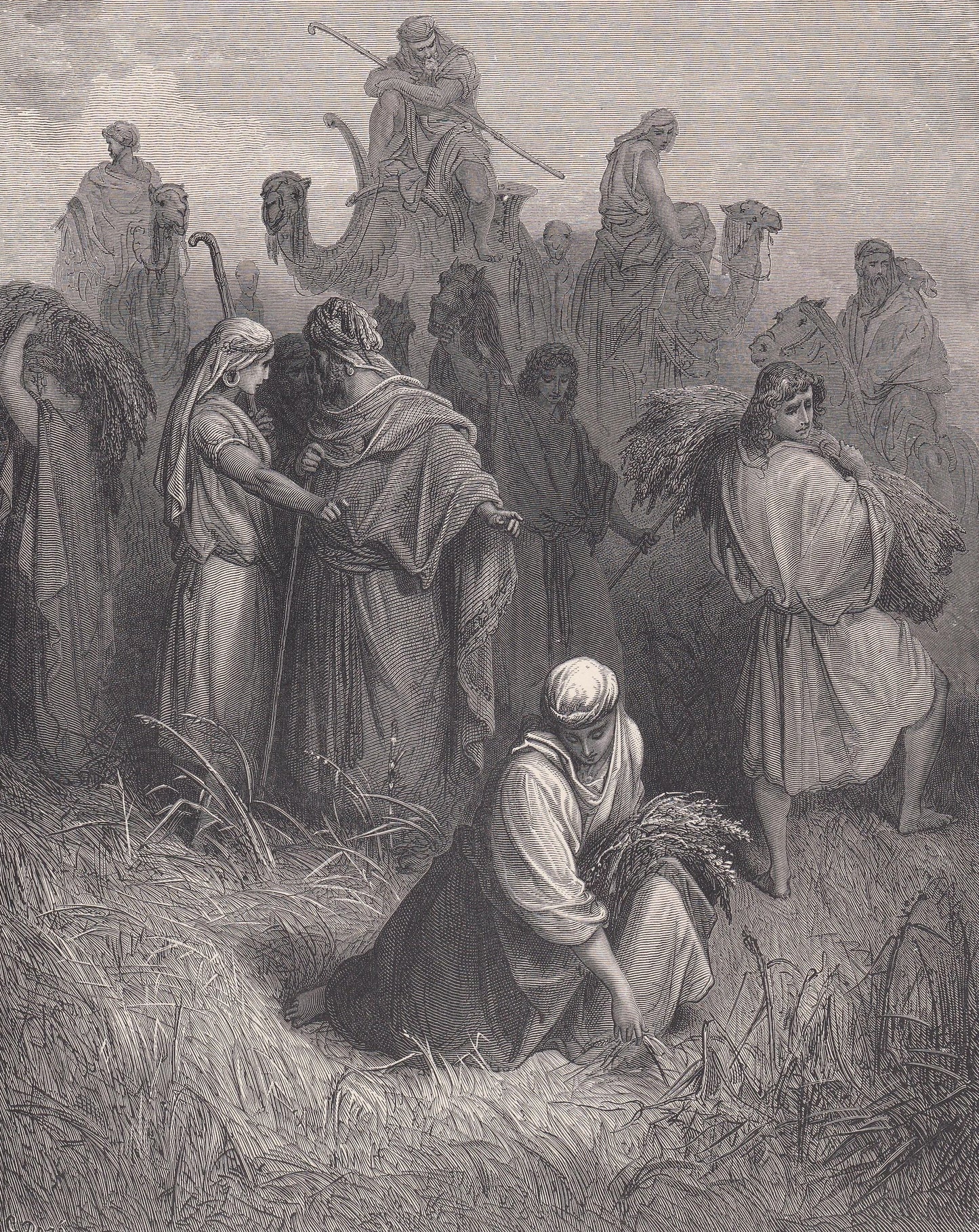 1870 GUSTAVE DORE Print - "Boaz and Ruth" - Dore Wall Art - Dore Engraving - 8.5 x 12.2 Inches